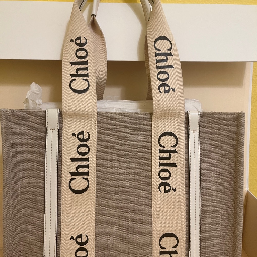 Chloe Tan and White Canvas Tote